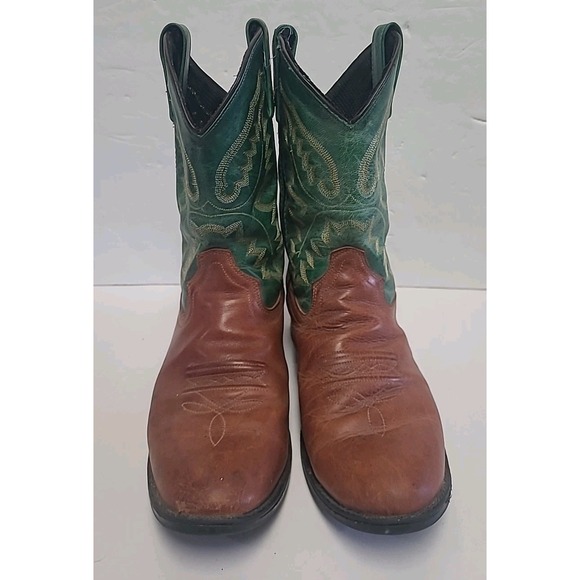 Old West Boots Brown‎ And Turquoise 1905 Youth Size 5.5 Women's 7.5 - Picture 3 of 11